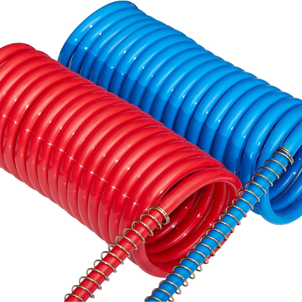 15FT Blue&Red Air Brake Coiled Hose Kit Semi Truck Tractor Trailer Air Line Coil