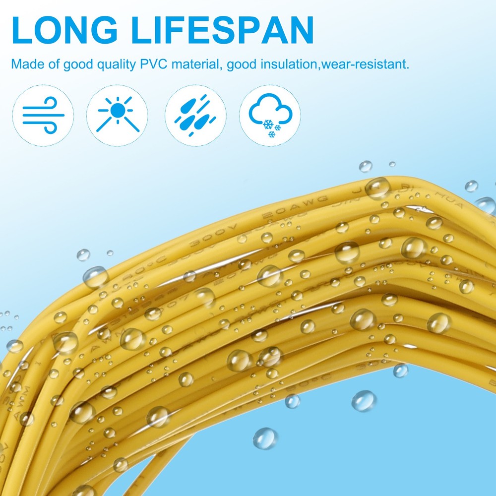 24AWG Solid Electric Wire, 49Ft Hook Up Tinned Copper Wire, Yellow