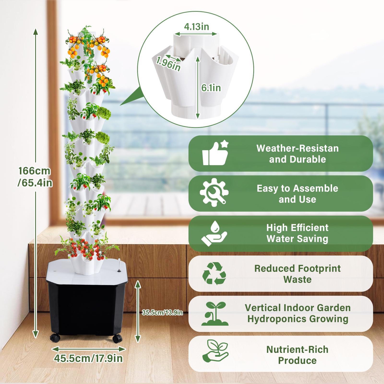 50 Pot Vertical Hydroponic System Tower Garden Aeroponics Home Grow Kit 10 Layer