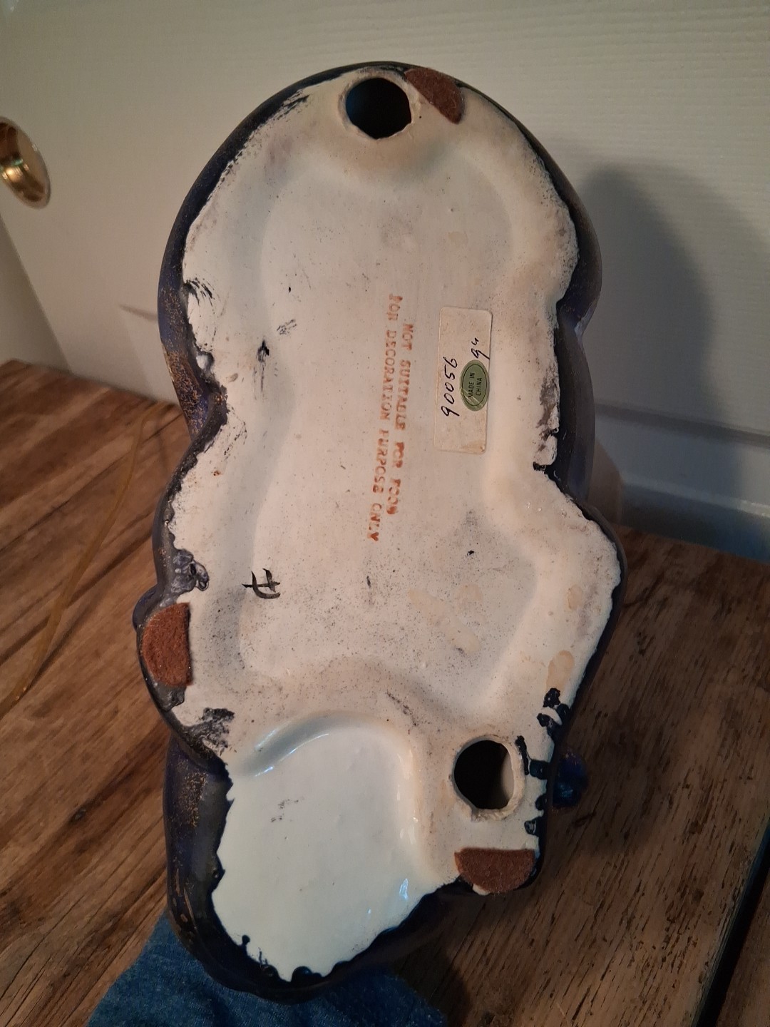 Vintage Asian Sleeping Cat 9.5" Floral Gilded Ceramic Porcelain Hand Painted