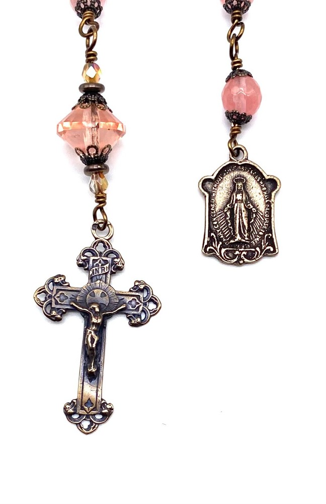 Cherry Quartz Gemstone Wire Wrapped Catholic Heirloom Tenner Rosary