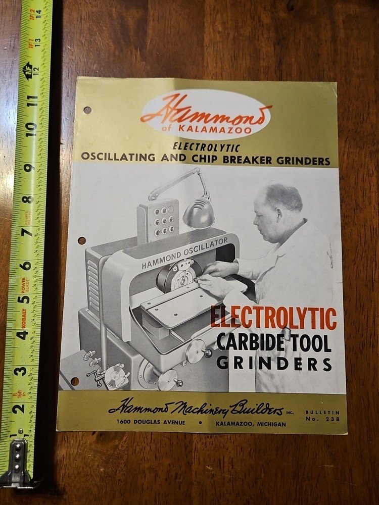 HAMMOND ELECTROLYTIC CARBIDE TOOL GRINDERS MACHINE CATALOG