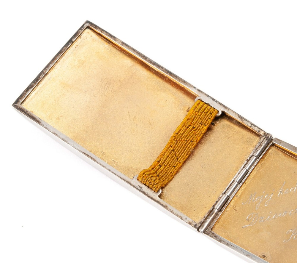 Art Deco Solid Silver Engine Turned & Enamel Cigarette Case - Polish / Poland