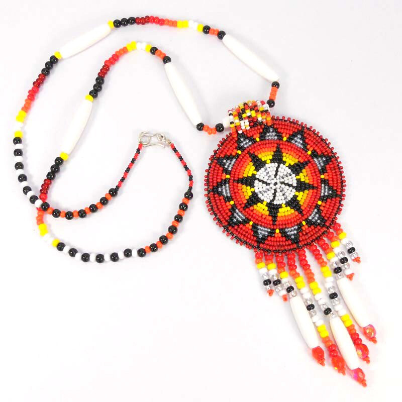 HANDCRAFTED ETHNIC ARTISAN RED MEDALLION CHUNKY BEADED NECKLACE EARRINGS SET