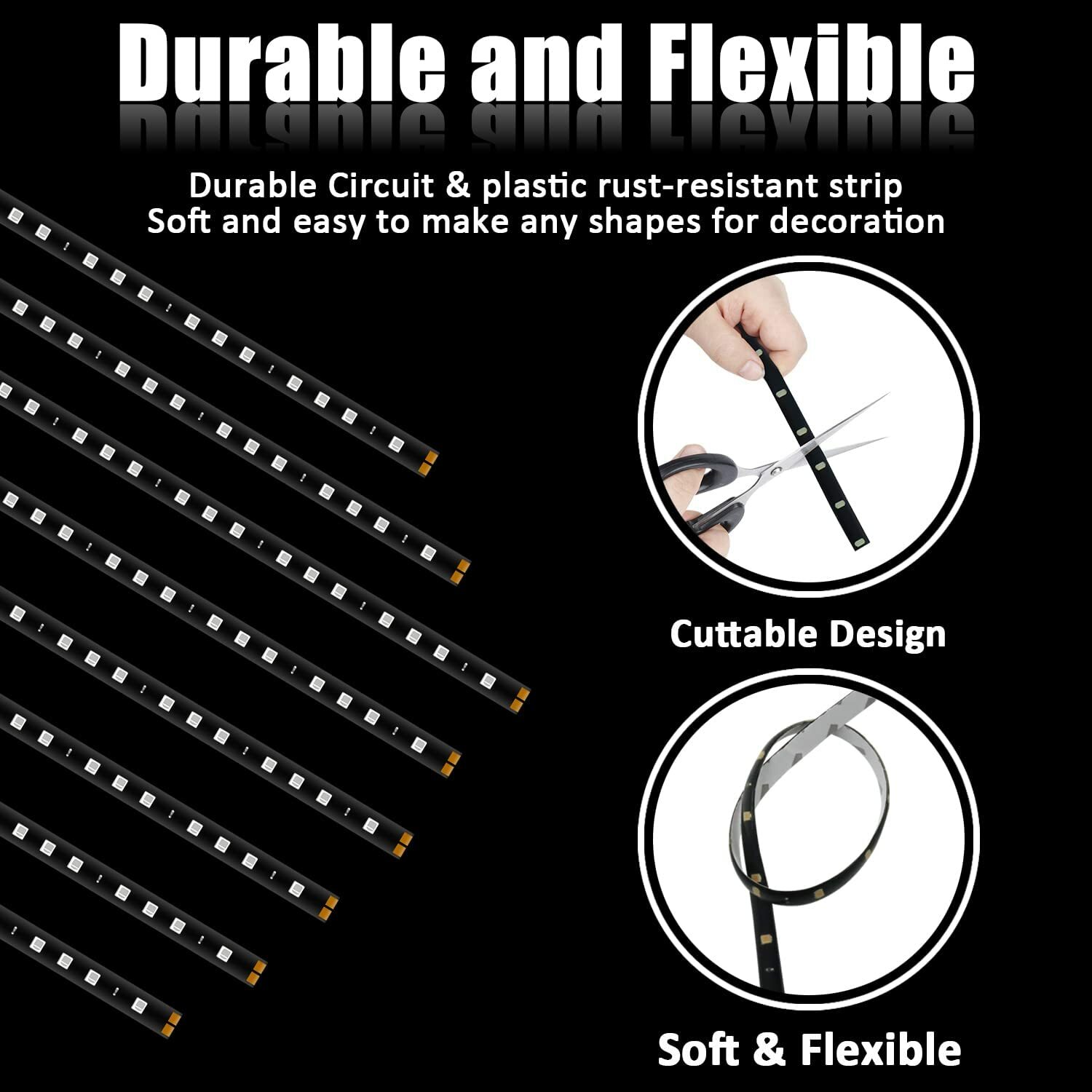 White 5PCS 12V 12" 15SMD Flexible LED Strip Light Waterproof For Car Truck Boat