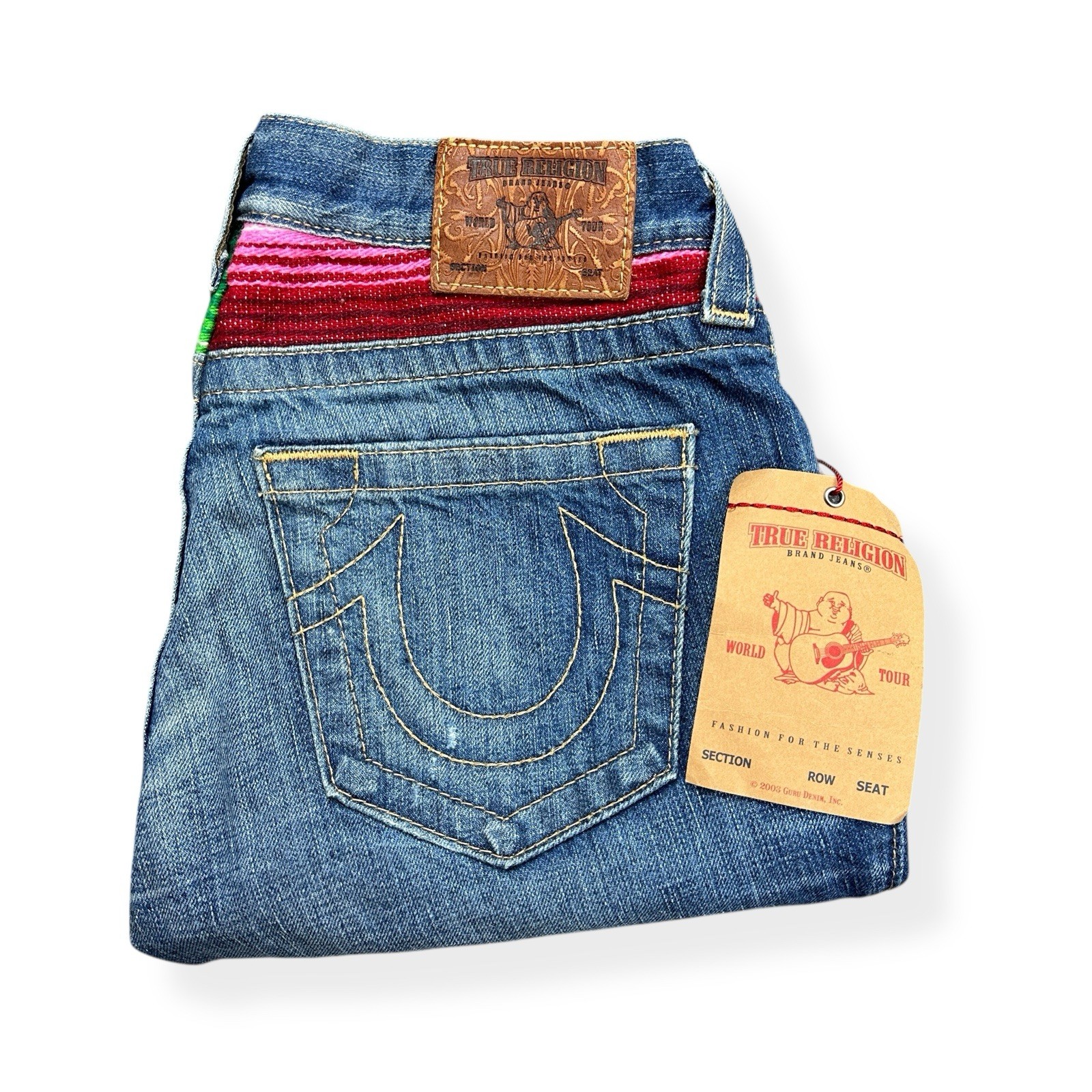 VTG True Religion Size 25 Brianna Baja Boyfriend Button-Fly Serape Patched Jeans