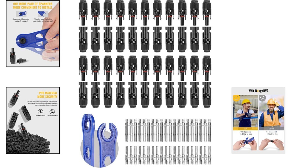 Tinned Copper Solar Panel Connectors - 44PCS Waterproof 10AWG for Reliable Setup