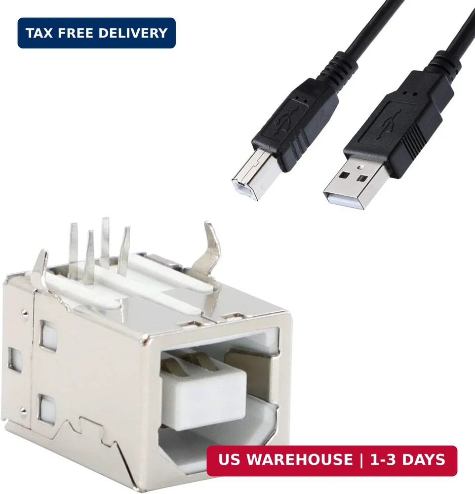 USB B Connector Socket 4-Pin Right Angle DIP Jack - 10 Pack for All Devices FAST