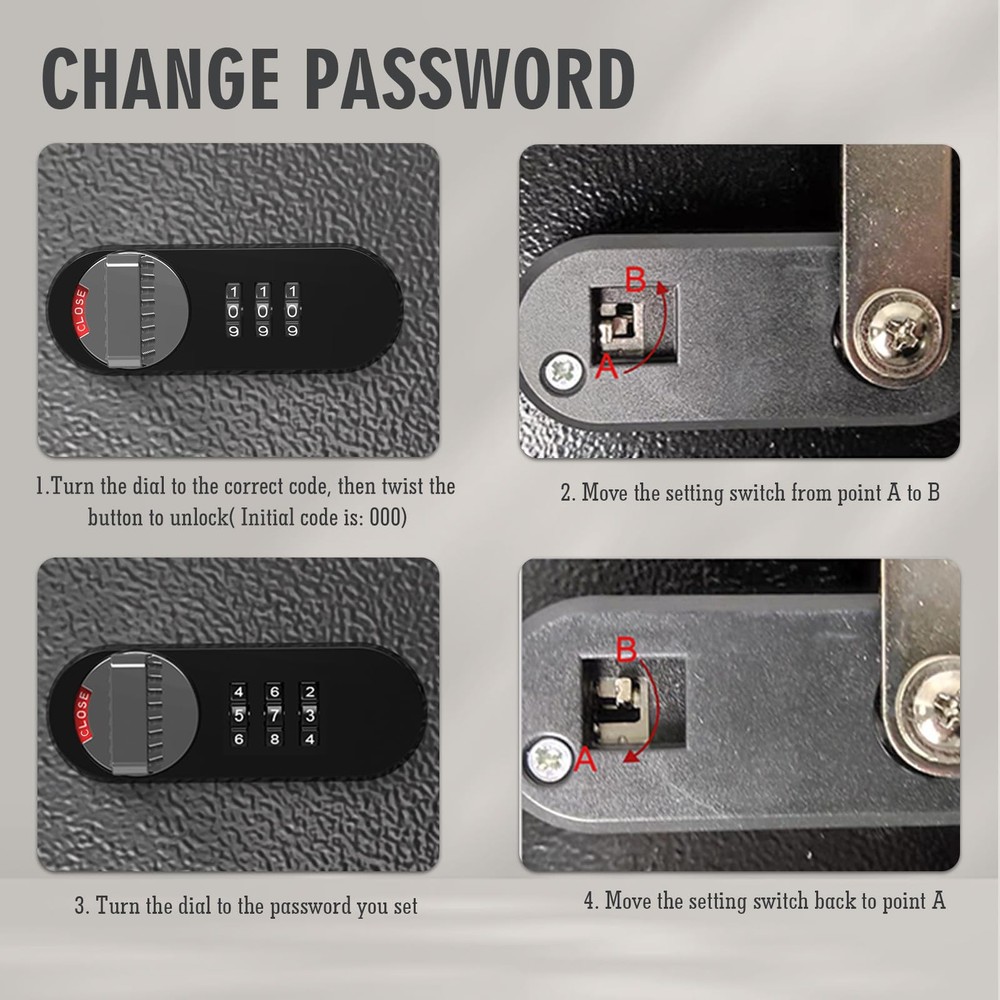 16 Key Lock Box - Wall Mounted Key Cabinet with 3-Digit Combination Lock & Ba...