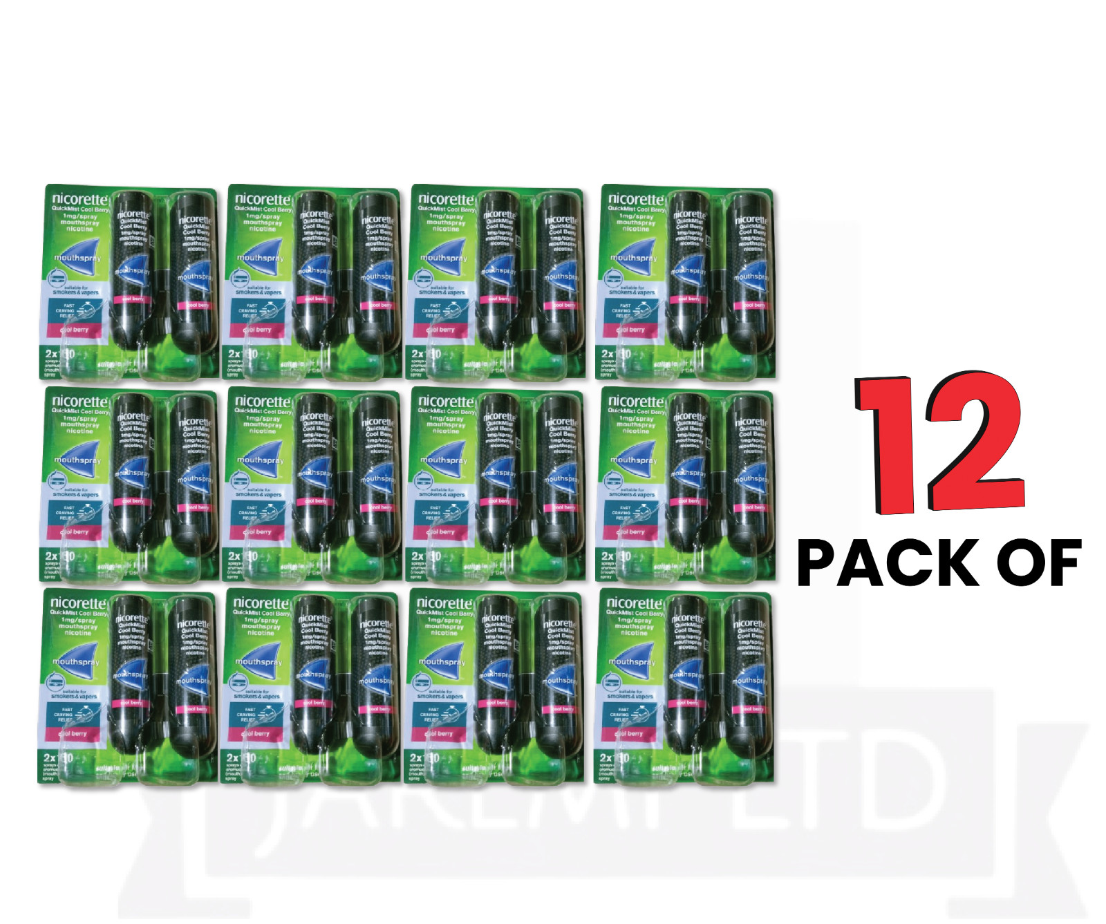 12X Nicorette Mouthspray Quickmist Berry 1mg 13.2ml X 2ct-PACK 12-FREE SHIP