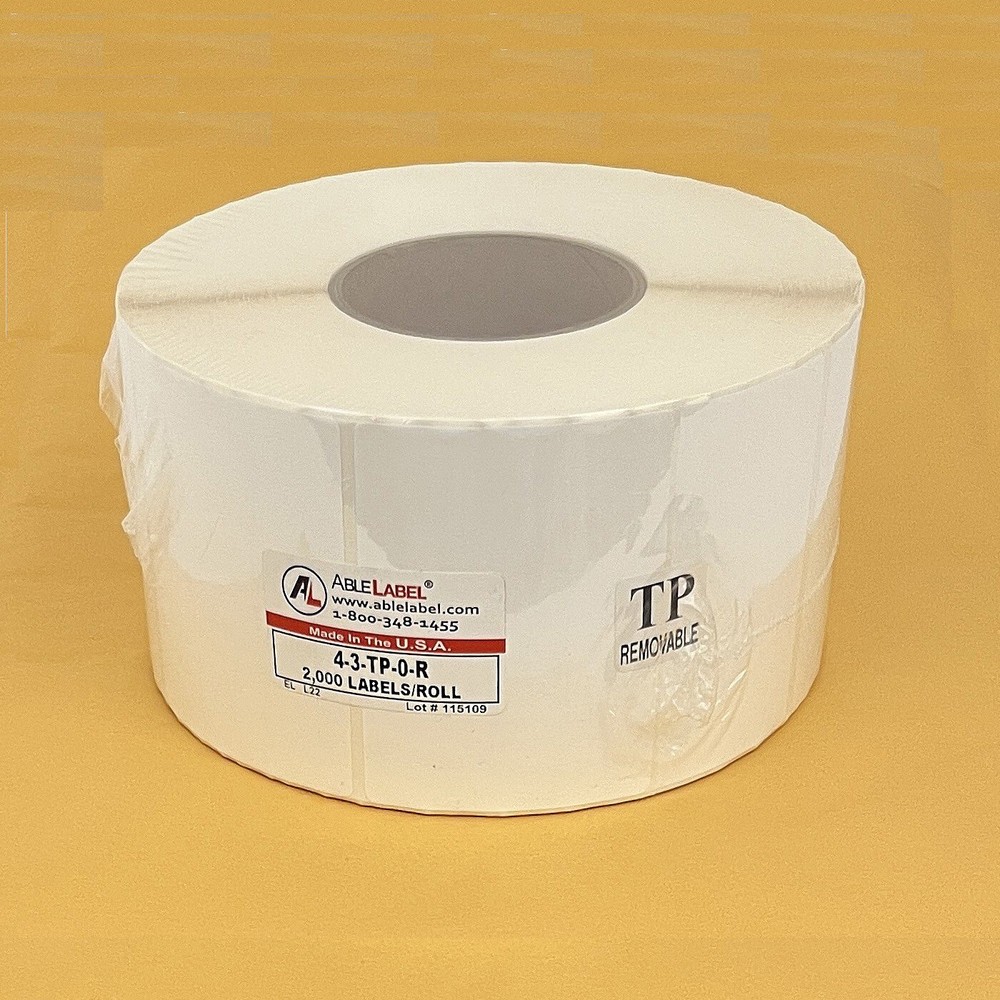 4" x 3" Thermal White Removable Label 3" Core 2000 Labels per Roll, AbleLabel