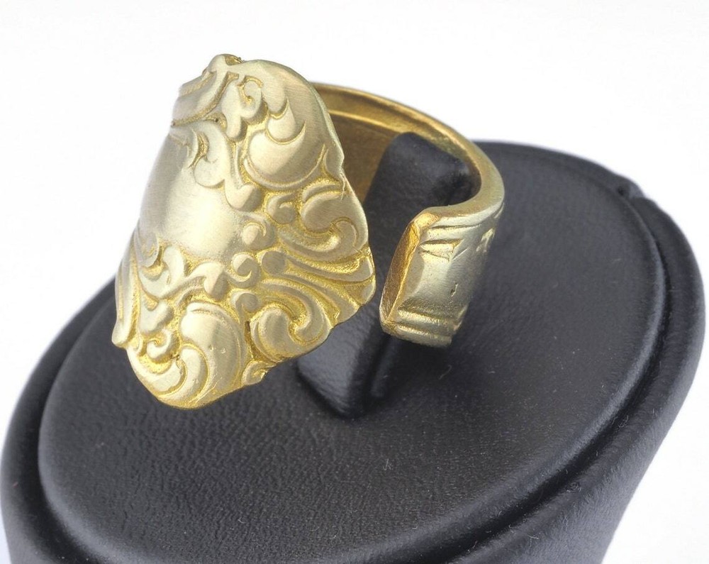 Spoon Ring Flower Patterned Adjustable Ring Raw brass 18mm 8US inner size 2672