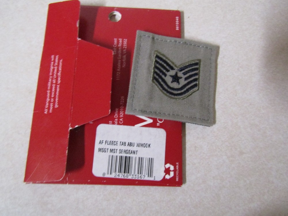 MILITARY PATCH US AIR FORCE ABU GRAY FLEECE TAB HOOK LOOP MASTER SERGEANT