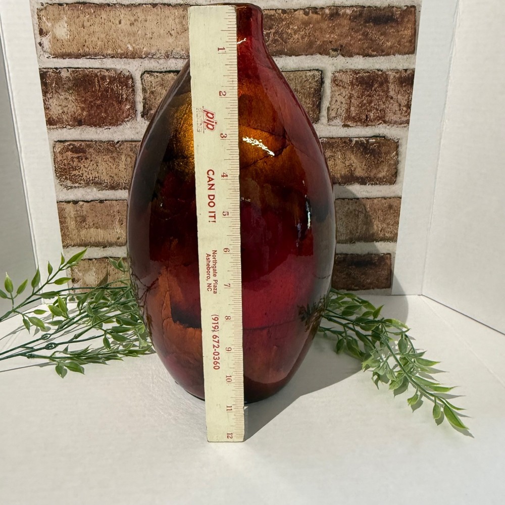 Red & Black Lacquered/foiled Ceramic Art Vase
