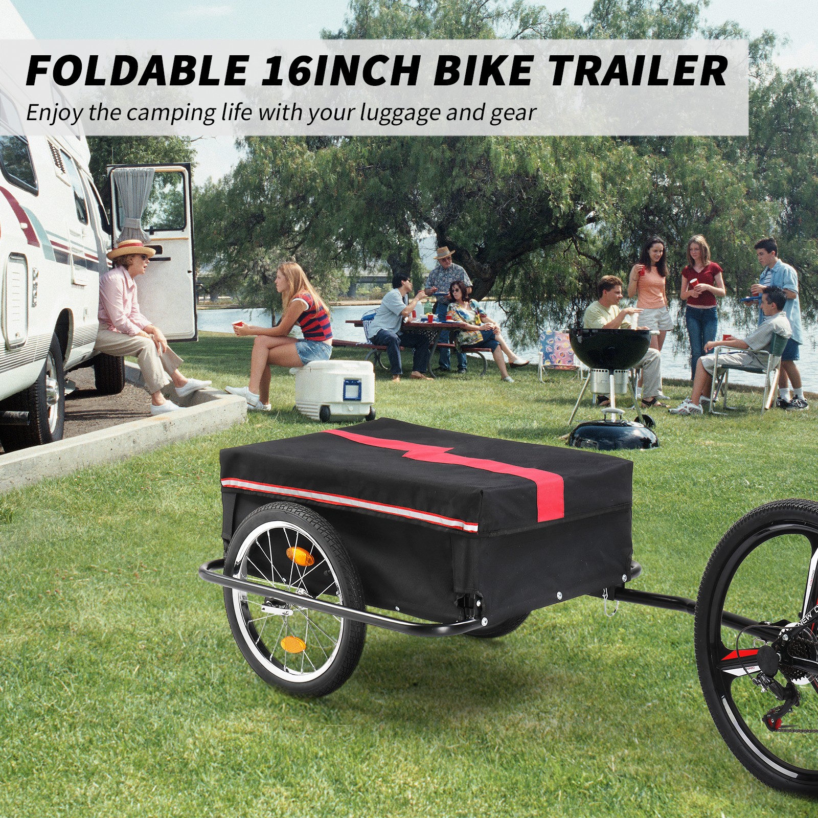 Bike Cargo Trailer Foldable Bicycle Cart Bike Wagon Trailer w/ Universal Hitch