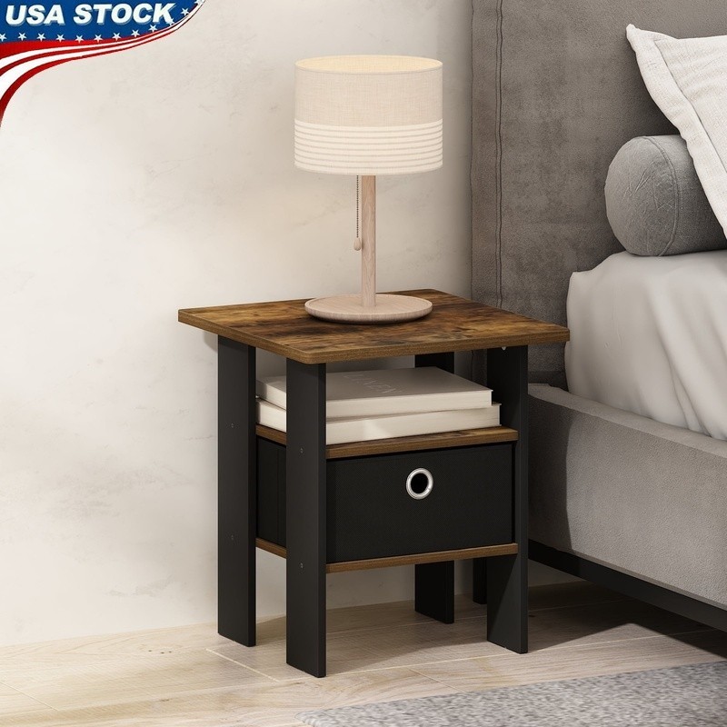 Compact Nightstand Modern Design Storage Drawer Easy Assembly Small Spaces New