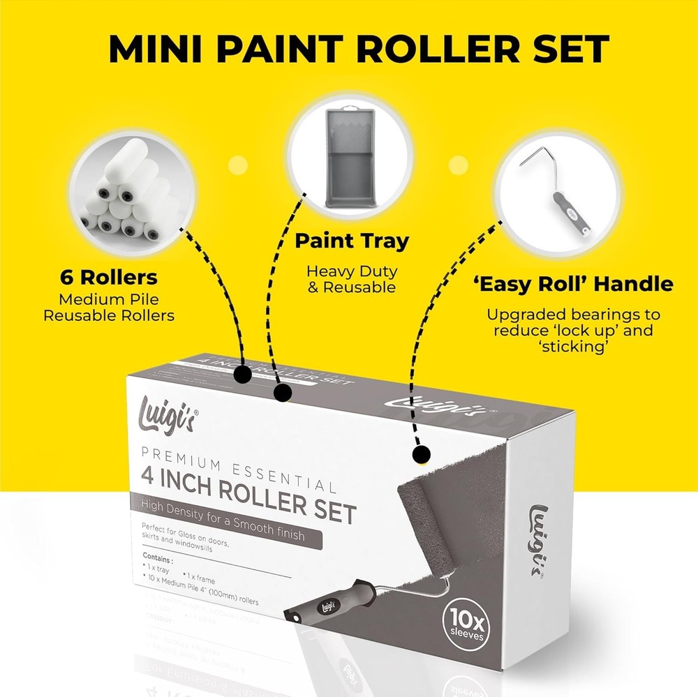Luigi's 4-inch Small Paint Roller Set - Roller Sets for Painting - Paint Rollers