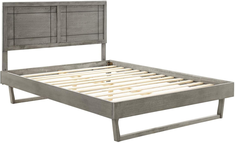 MOD-6381-GRY Marlee Queen Wood Platform Bed with Angular Frame, Gray