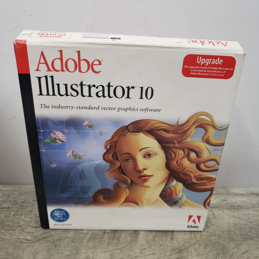 *Mac/Macintosh* Adobe Illustrator 10 Upgrade Disc & Serial Number w/ Guide & Box