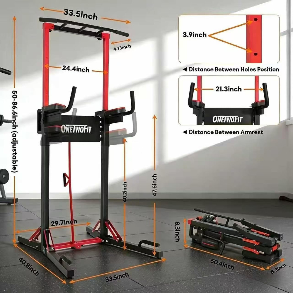 ONETWOFIT Foldable Power Tower Pull up Bar Station, Multi-Function Adjustable He