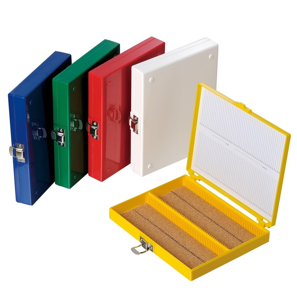 5PCS Plastic Microscope Slide Storage Box, 100-Place Holder with Cork Lining, As