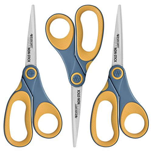 Titanium-Bonded Non-Stick Scissors, Gray/Yellow, 3 Pack
