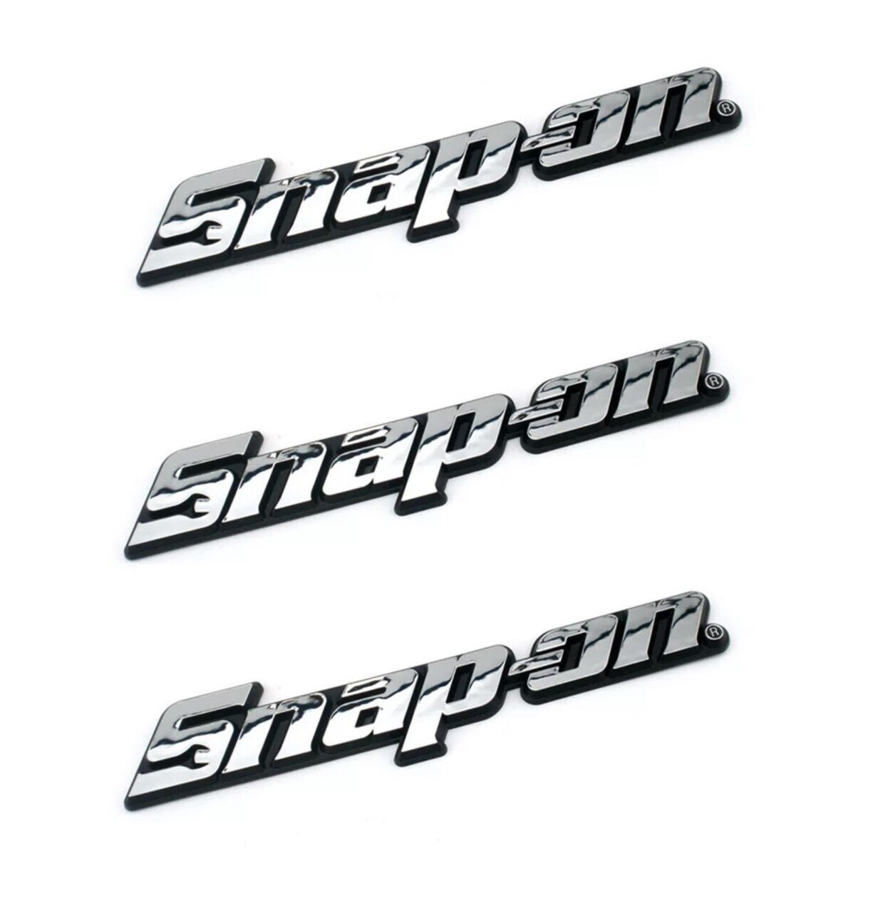 3PCs SNAP-ON TOOL BOX LOGO EMBLEM Chrome Silver Badge Decal 8" INCH LONG - NEW