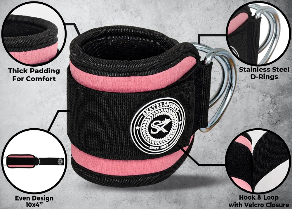 Ankle Straps for Cable Machine Gym Attachment Leg Exercise Weight Lifting D Ring