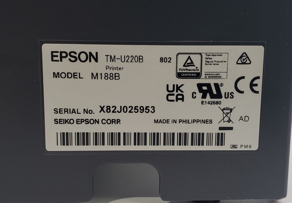 Epson Micros Oracle TM-U220B M188B Receipt Printer with Adapter