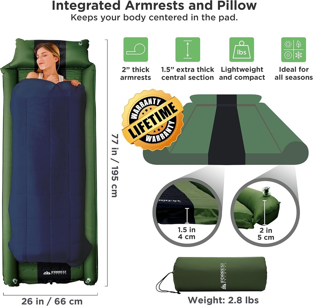 Compact Waterproof Sleeping Pad with Rollover Protection & Inflatable Pillow