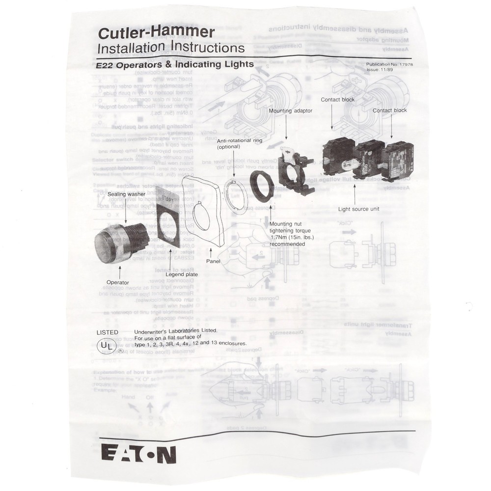Cutler-Hammer E22SH6 3 POS Maintained Blue Illuminated Know SEL. Switch New