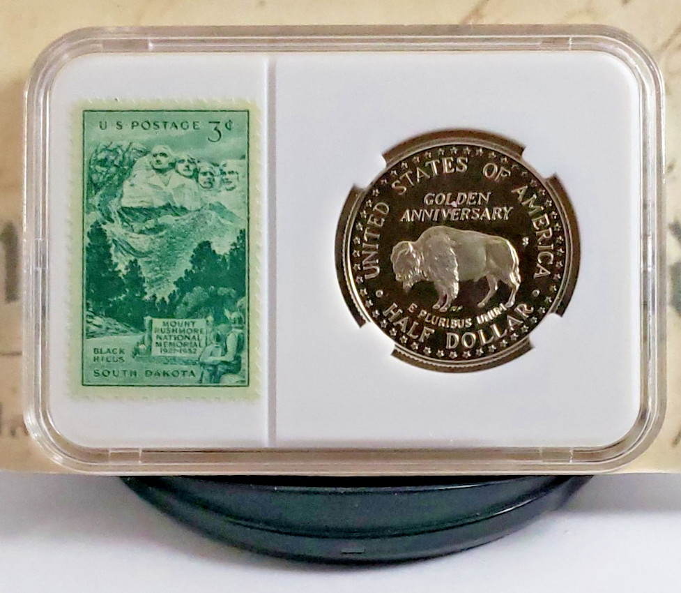 1991-S Mount Rushmore - Proof Half Dollar with Bison Buffalo Stamp W32