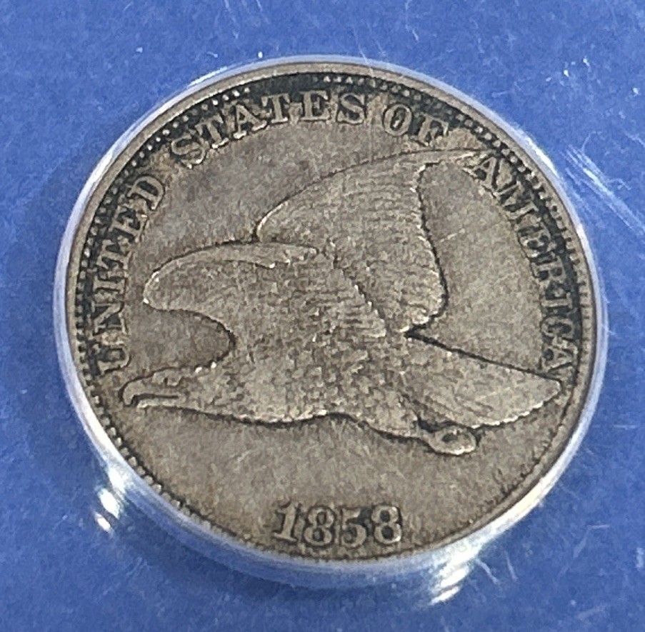 1858 Flying Eagle Large Letters ANACS EF40 Penny 1¢ Cent