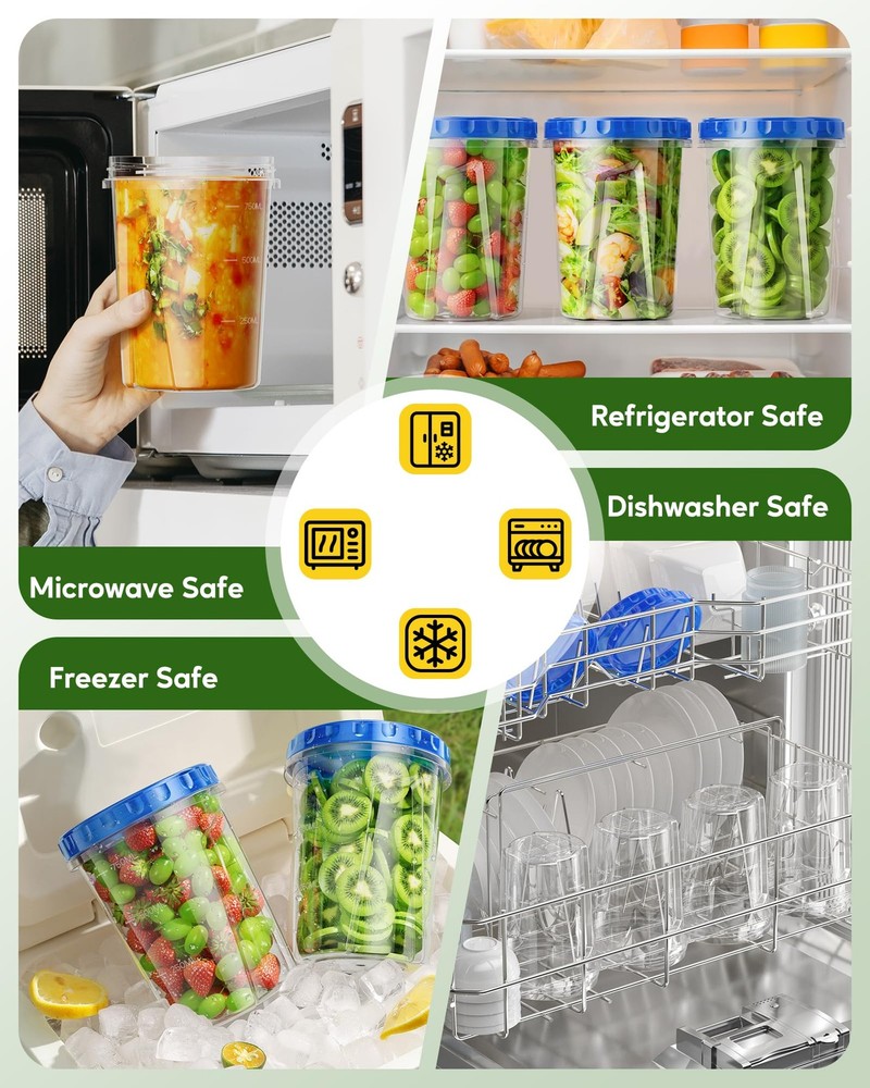 Canfanni 10 Pack-33oz Freezer Storage Containers Set, Plastic Large, 10Pack