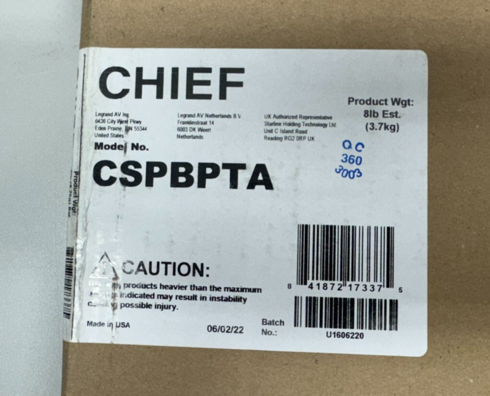 Chief CSPBPTA Proximity Component Storage Panel TA Backplane for TA500 and TA501