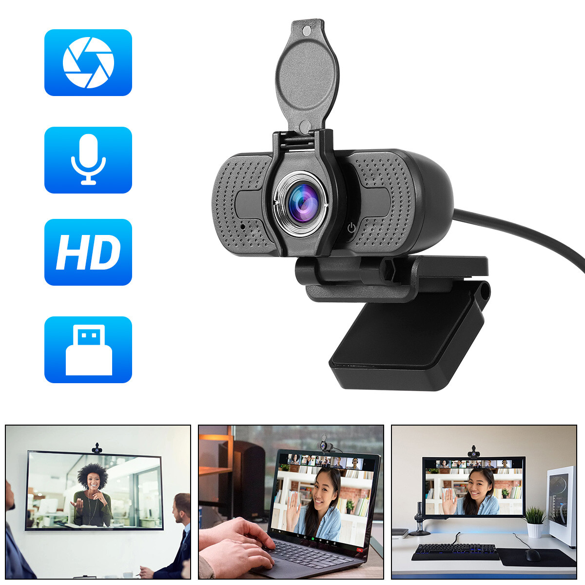 Webcam with Microphone for Desktop 1080P HD USB Computer Camera W/ Privacy Cover