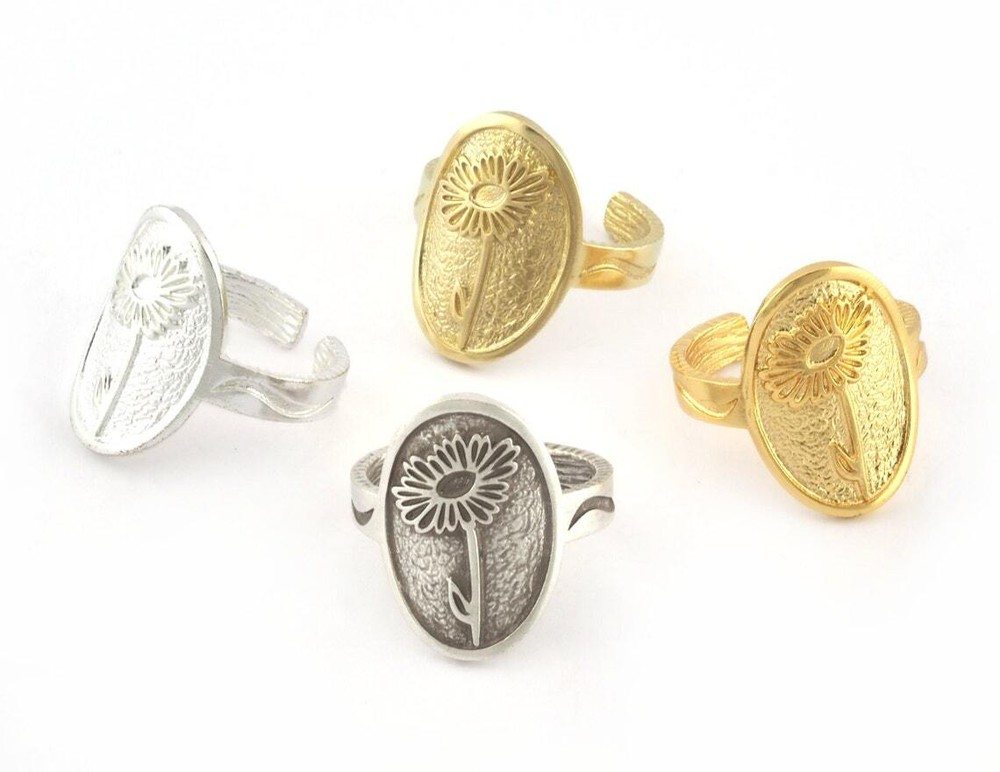 Birth Monthly Flower (April Daisy) Adjustable Ring Raw Solid Brass 8us 5324