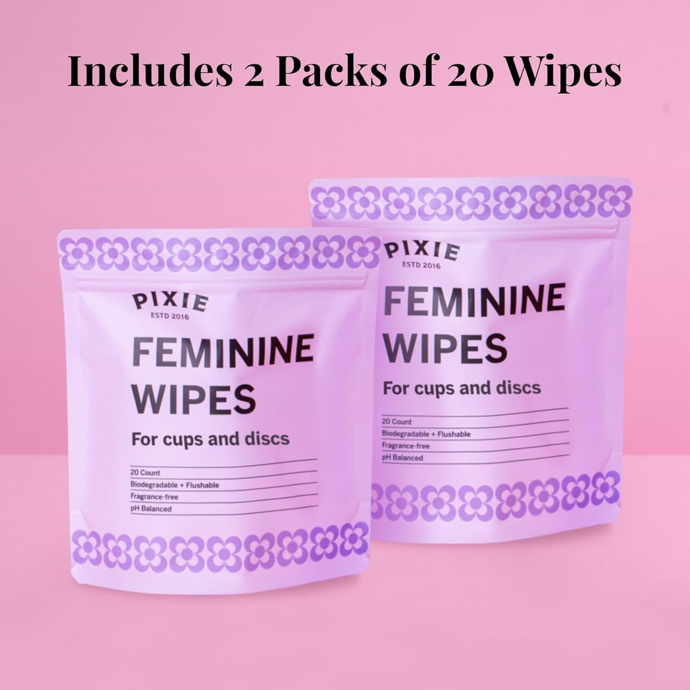 Pixie Feminine Wipes - Flushable, Biodegradable, Ph Balanced & Unscented - In...