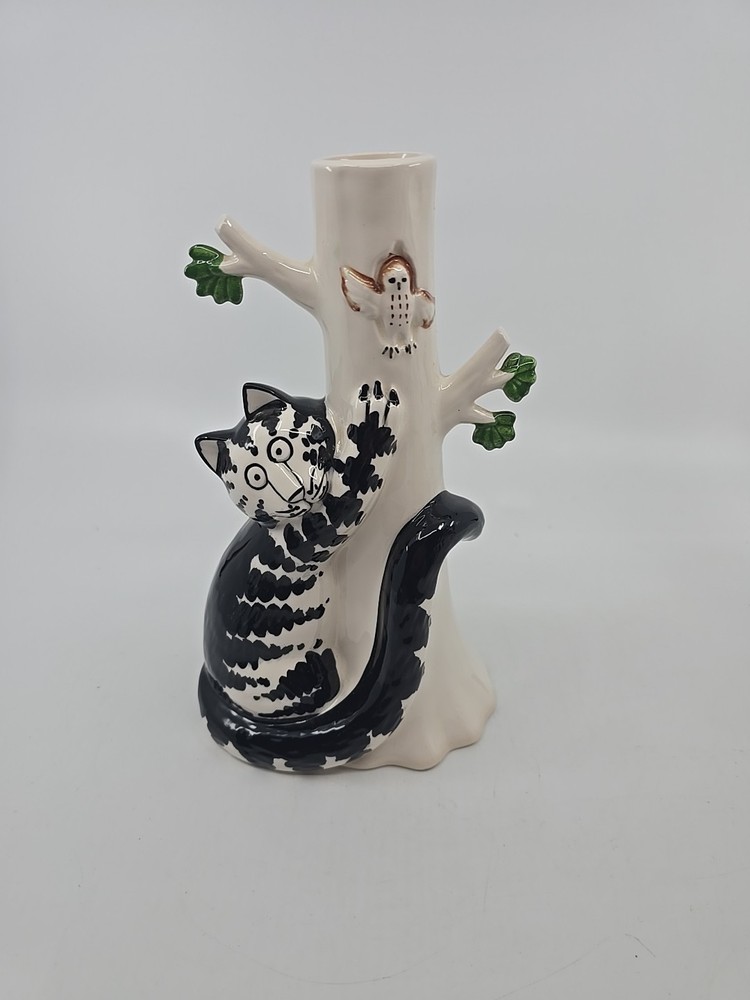 Kliban Cat & Owl Ceramic Tree Bud Vase 8" HM2-2