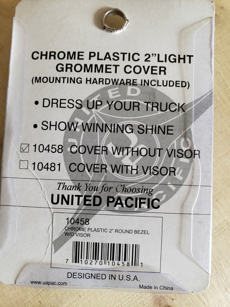 United Pacific 10458 Round Bezel 2" without Visor Chrome Plastic