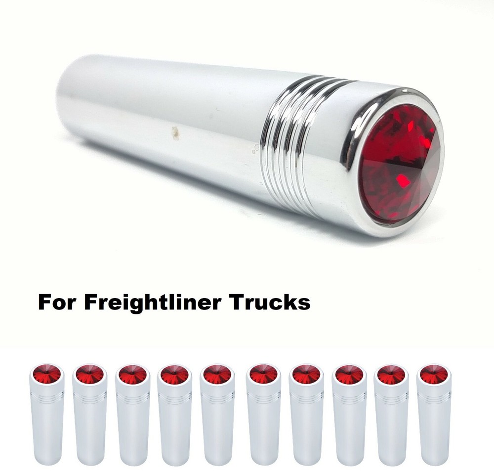 (Set/10) Red Crystal Chrome Toggle Switch Extensions - Freightliner 2-1/4" Long