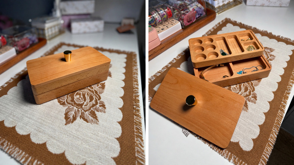 Solid Wood Jewelry Organizer Box – 2 Tier Stackable Design