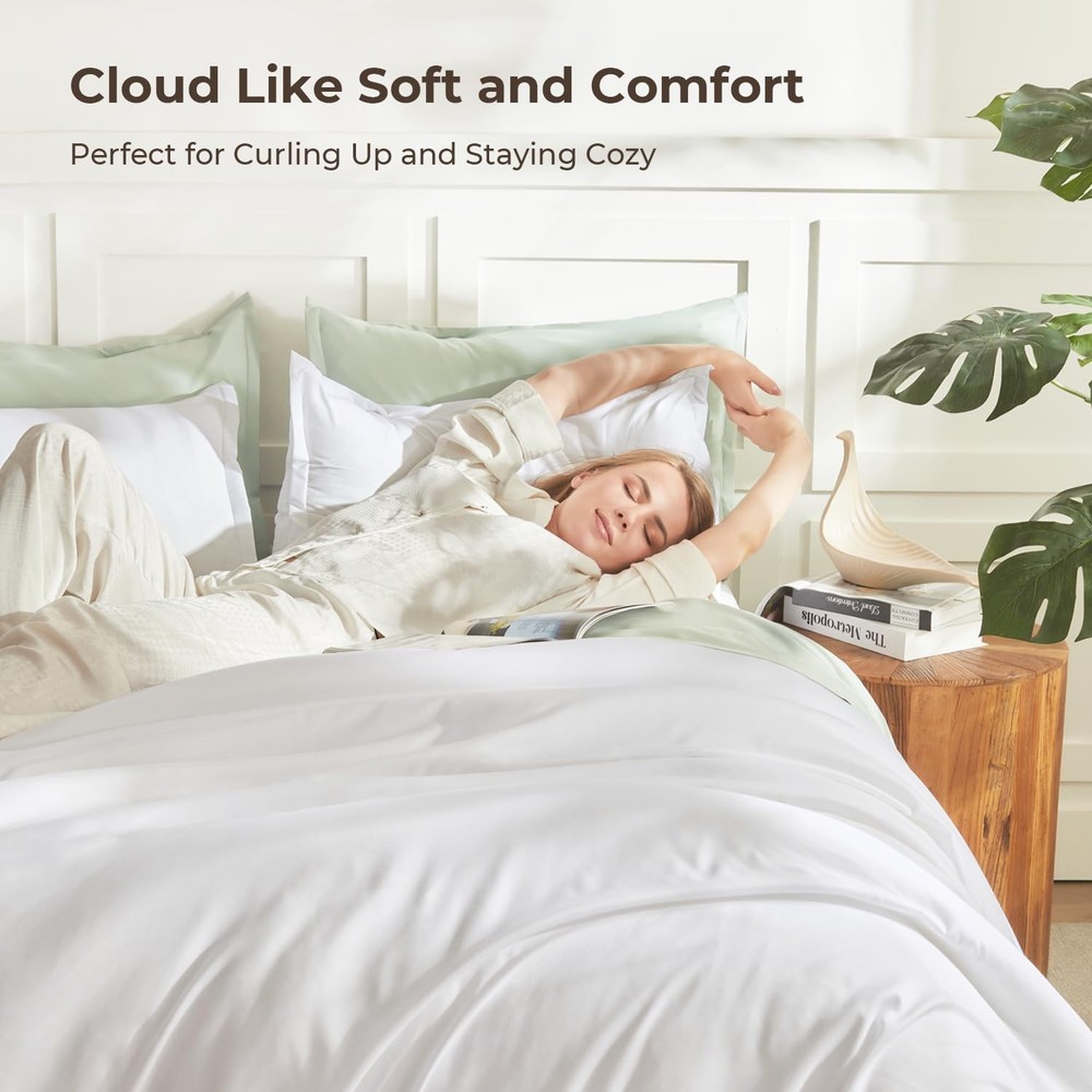 White Comforter Full Size Set, 3 Pieces Lightweight Solid Bedding Comforter S...