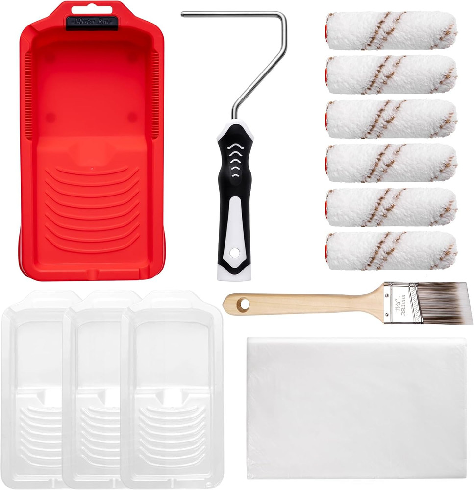Mini Paint Roller Kit-13 Piece, 4-Inch Microfiber Paint Rollers with Ergonomic H