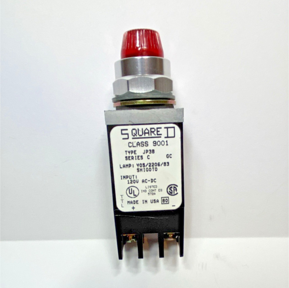 Square D Class 9001 Type JP38 Series C Panel Indicator Lamp Red 120V AC-DC