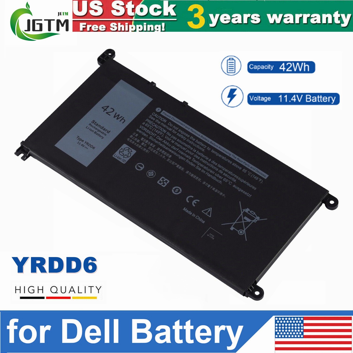 YRDD6 Battery For Dell Inspiron 3493 3582 3583 3584 3593 3793 5480 42Wh 11.4V US