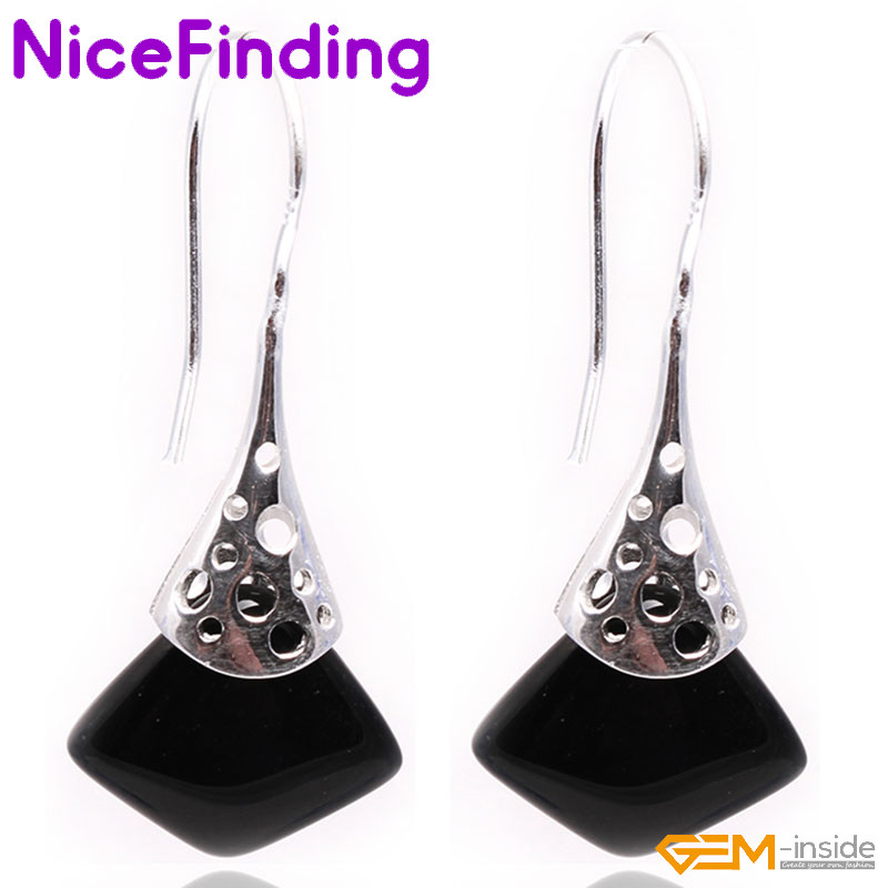 15mm Assorted Stones Silver Square Drop Dangle Hook Stud Jewelry Earrings Gift
