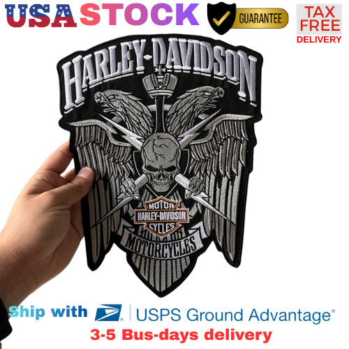 HARLEY DAVIDSON Skull Eagle Wing Large 12" Logo Iron on Embroidered Back patch