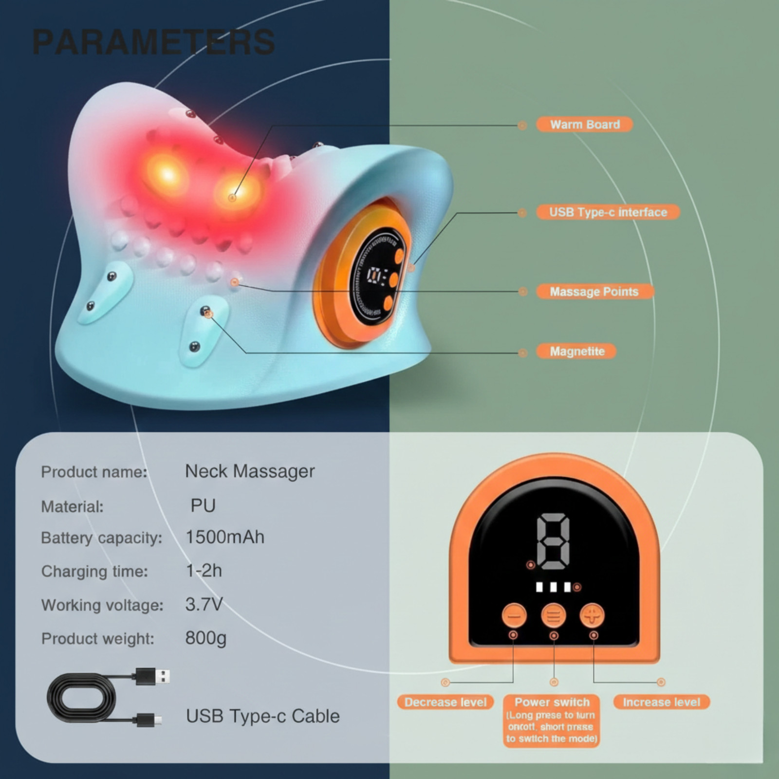 Hugterra Neck Massager 2025, Neck and Shoulder Relaxer with Heat, 3 Modes, Porta