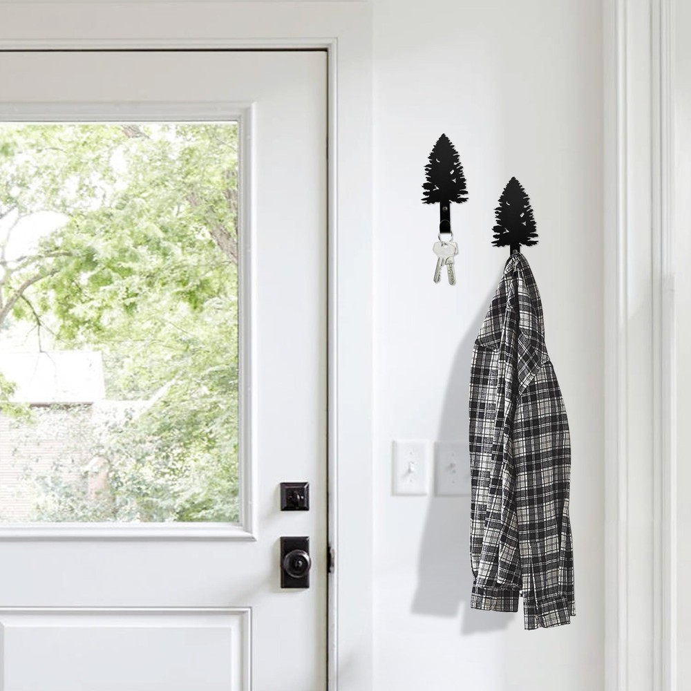 Pine Tree Wall Key Hooks - Rustic Cabin Decor, Metal Tree Branch Design for H...